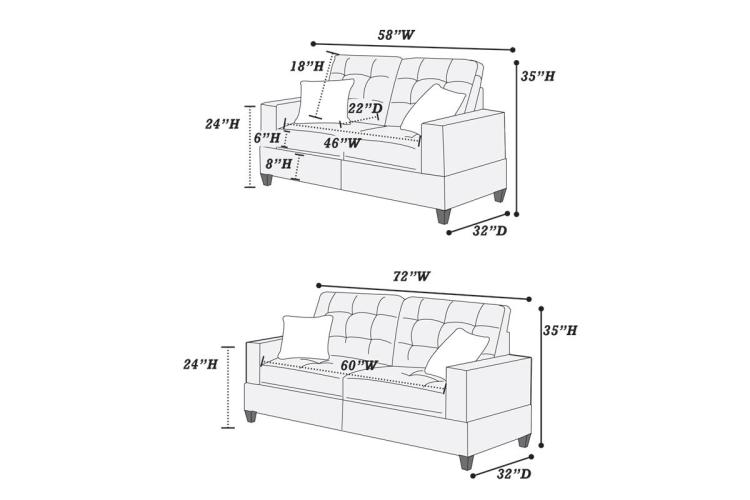 Living Room Furniture 2Pc Sofa Set Blue Grey Polyfiber Tufted Sofa Loveseat W Pillows Cushion Couch Solid Pine