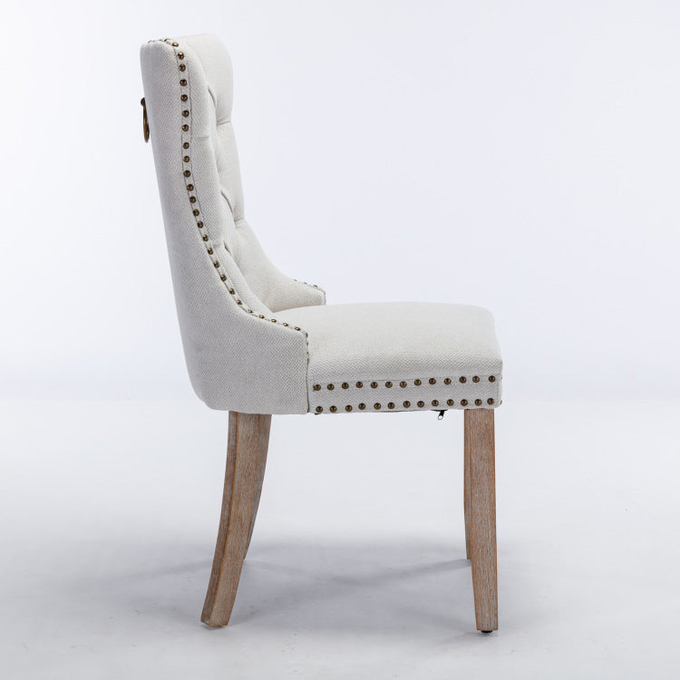 Nikki Collection Modern, High End Tufted Solid Wood Contemporary Flax Upholstered Dining Chair With Wood Legs Nailhead Trim 2 Pcs Set,Gray, Sw6801Bg