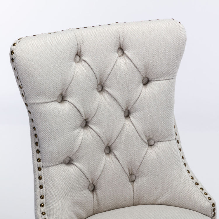 Nikki Collection Modern, High End Tufted Solid Wood Contemporary Flax Upholstered Dining Chair With Wood Legs Nailhead Trim 2 Pcs Set,Gray, Sw6801Bg