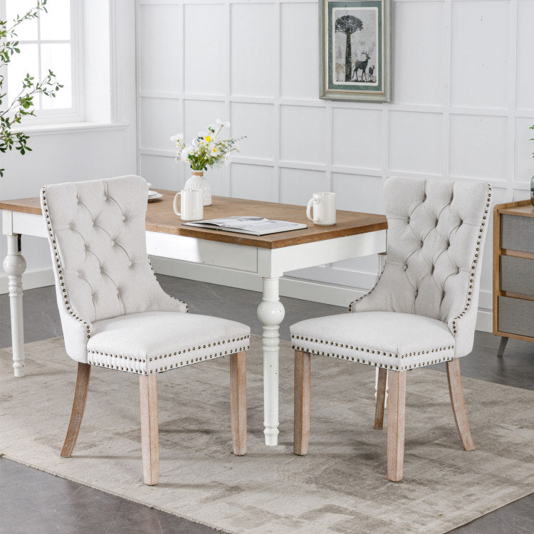 Nikki Collection Modern, High End Tufted Solid Wood Contemporary Flax Upholstered Dining Chair With Wood Legs Nailhead Trim 2 Pcs Set,Gray, Sw6801Bg