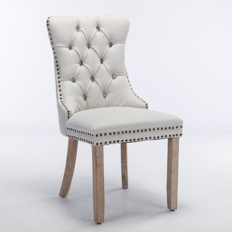 Nikki Collection Modern, High End Tufted Solid Wood Contemporary Flax Upholstered Dining Chair With Wood Legs Nailhead Trim 2 Pcs Set,Gray, Sw6801Bg