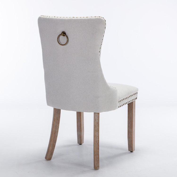 Nikki Collection Modern, High End Tufted Solid Wood Contemporary Flax Upholstered Dining Chair With Wood Legs Nailhead Trim 2 Pcs Set,Gray, Sw6801Bg