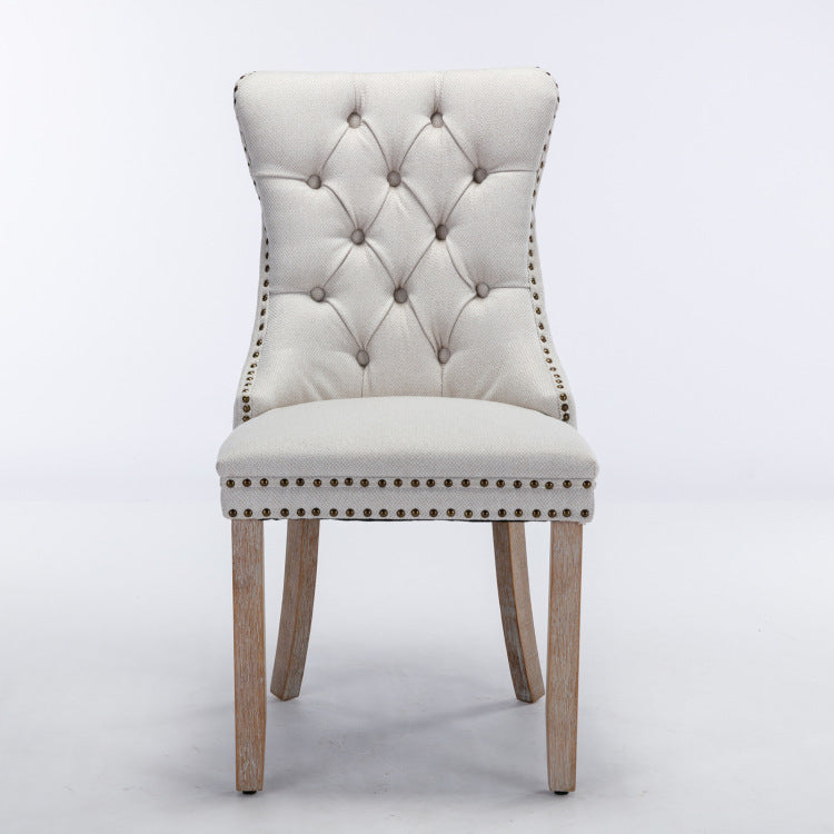 Nikki Collection Modern, High End Tufted Solid Wood Contemporary Flax Upholstered Dining Chair With Wood Legs Nailhead Trim 2 Pcs Set,Gray, Sw6801Bg