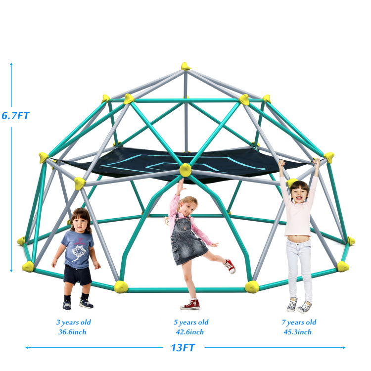 13Ft Geometric Dome Climber Play Center, Kids Climbing Dome Tower With Hammock, Rust & Uv Resistant Steel Supporting 1000 Lbs