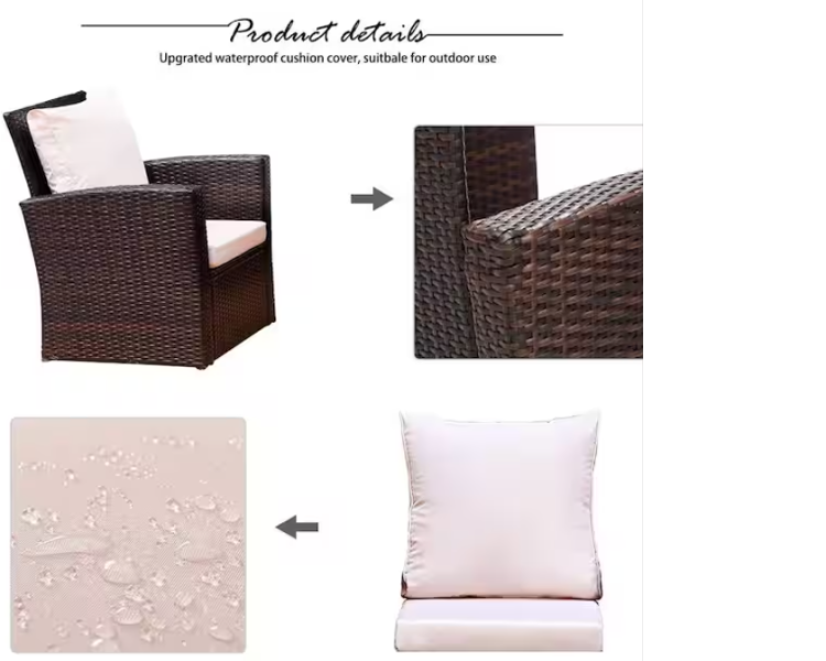 4 Pieces Outdoor Patio Furniture Set Pe Rattan Wicker With Brown