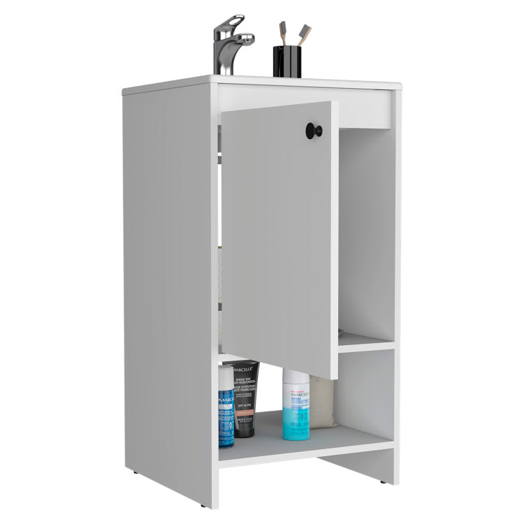 Jane Bathroom Vanity, Single Door Cabinet, Two Shelves White