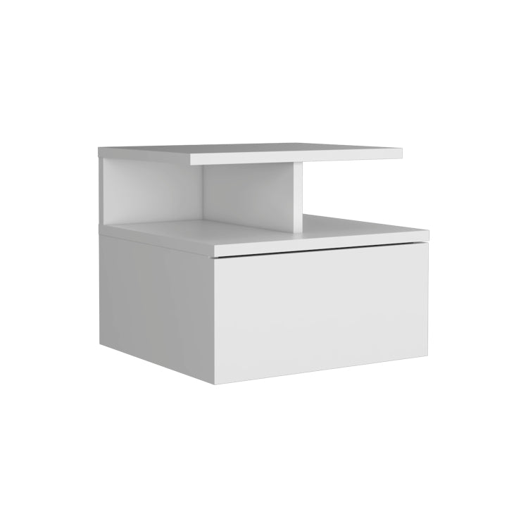 Adele Floating Nightstand , End Table, Side Table Drawer, Open Top Shelves White