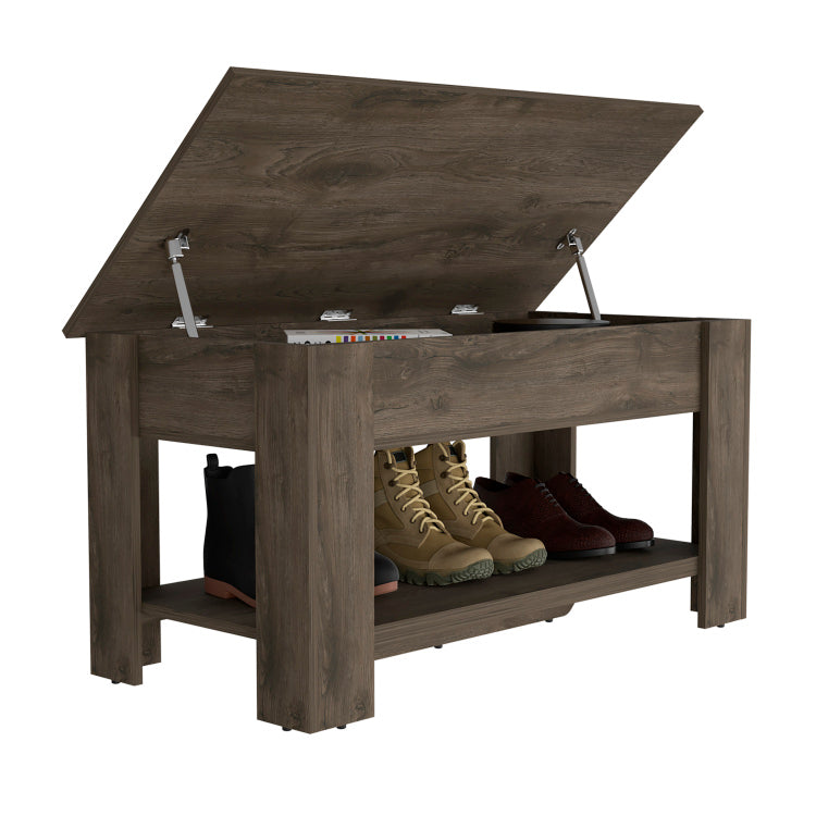 Austin Storage Table, One Extendable Table Shelf, Four Legs, Lower Shelf Dark Brown