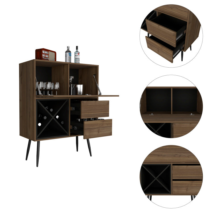 Prunus Bar Cabinet, One Cabinet, Two Drawers Mahogany Black