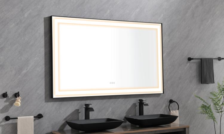 96In. W X36 In. H Framed Led Single Bathroom Vanity Mirror In Polished Crystal Bathroom Vanity Led Mirror With 3 Color Lights Mirror For Bathroom Wall