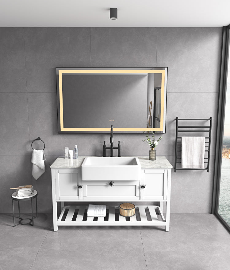 72 In. W X 36 In. H Black Framed Led Single Bathroom Vanity Mirror In Polished Crystal Bathroom Vanity Led Mirror With 3 Color Lights Mirror For Bathroom Wall Smart Lighted Vanity Mirror