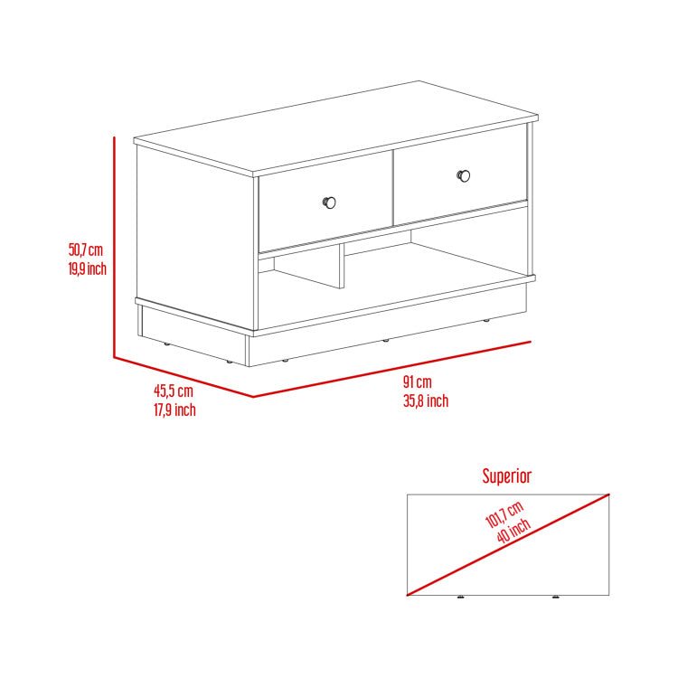 Hamilton Storage Bench, Two Open Shelves, Two Drawers Black
