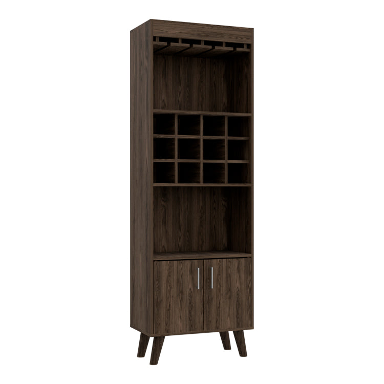 Oslo Bar Cabinet, Twelve Built In Wine Rack, Double Door Cabinet, Two Shelves Dark Walnut