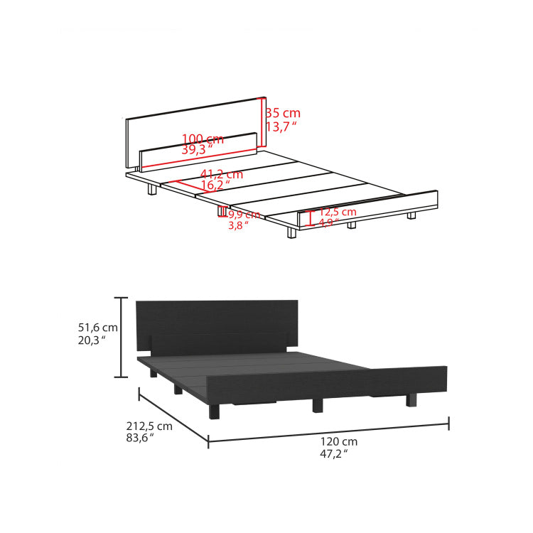 Kaia Twin Bed Base, Headboard Black