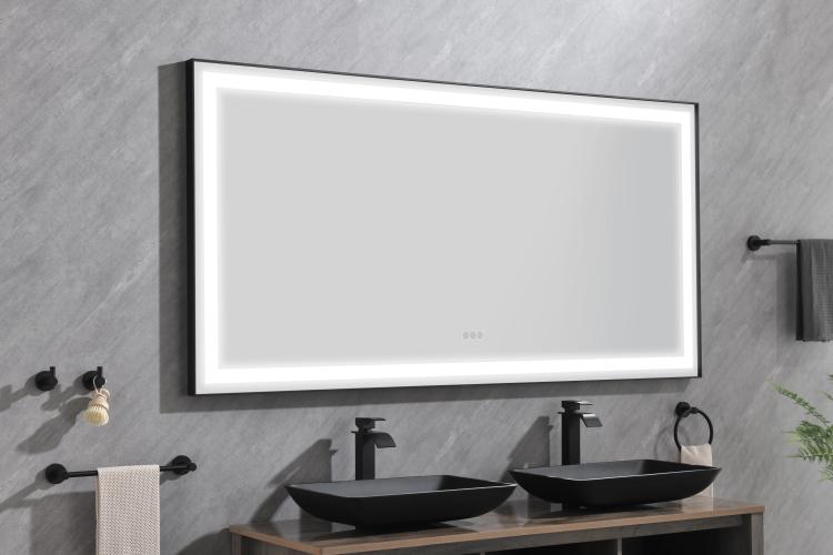 72 In. W X 36 In. H Black Framed Led Single Bathroom Vanity Mirror In Polished Crystal Bathroom Vanity Led Mirror With 3 Color Lights Mirror For Bathroom Wall Smart Lighted Vanity Mirror