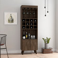 Oslo Bar Cabinet, Twelve Built In Wine Rack, Double Door Cabinet, Two Shelves Dark Walnut