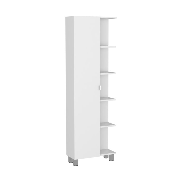 Urano Corner Linen Cabinet, Five External Shelves, Single Door, Four Interior Shelves White