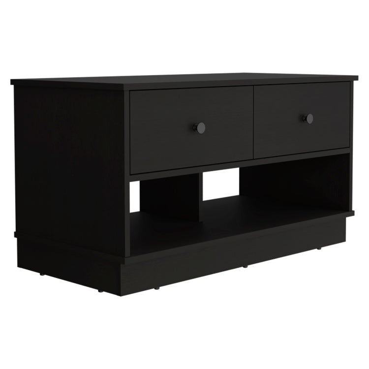 Hamilton Storage Bench, Two Open Shelves, Two Drawers Black