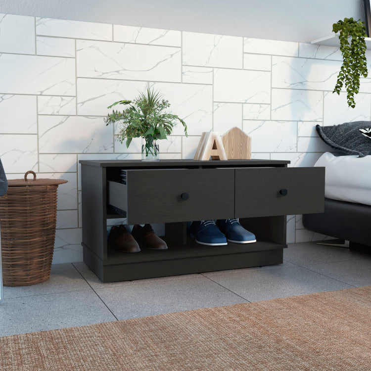 Hamilton Storage Bench, Two Open Shelves, Two Drawers Black