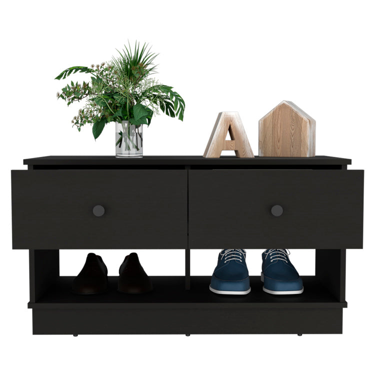 Hamilton Storage Bench, Two Open Shelves, Two Drawers Black