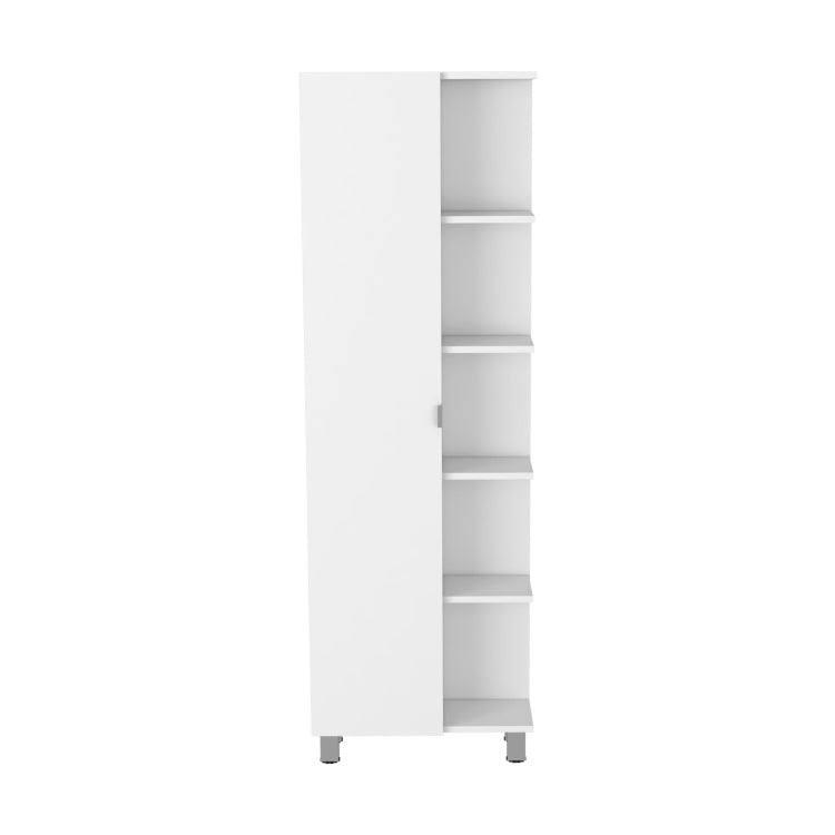 Urano Corner Linen Cabinet, Five External Shelves, Single Door, Four Interior Shelves White