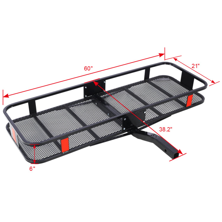 Hitch Mount Cargo Carrier Basket 60" X 21" X 6" Waterproof Cargo Bag 13 Cubic Feet 56" 20" 20" ,Hauling Weight Capacity Of 500 Lbs And A Folding Arm.With Hitch Stabilizer,Net And Straps