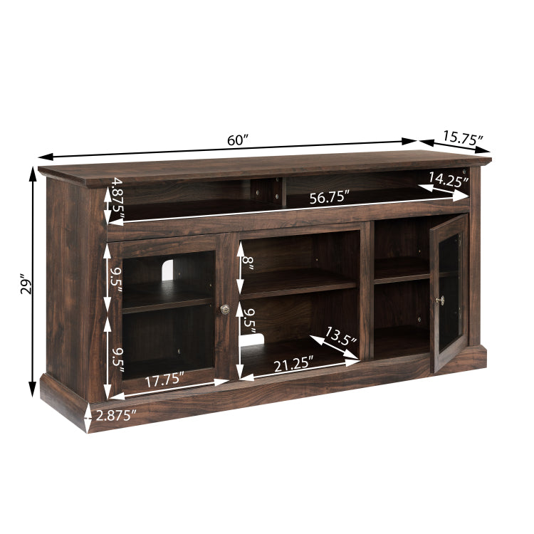Contemporary Tv Media Stand Modern Entertainment Console With 18" Fireplace Insert For Tv Up To 65" With Open And Closed Storage Space, Brown, 60"W*15.75"D*29"H