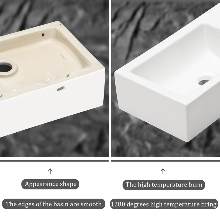 18X10 Inch White Ceramic Rectangle Wall Mount Bathroom Sink With Single Faucet Hole
