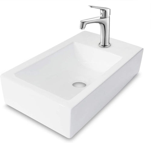 18X10 Inch White Ceramic Rectangle Wall Mount Bathroom Sink With Single Faucet Hole