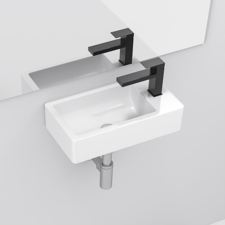 18X10 Inch White Ceramic Rectangle Wall Mount Bathroom Sink With Single Faucet Hole