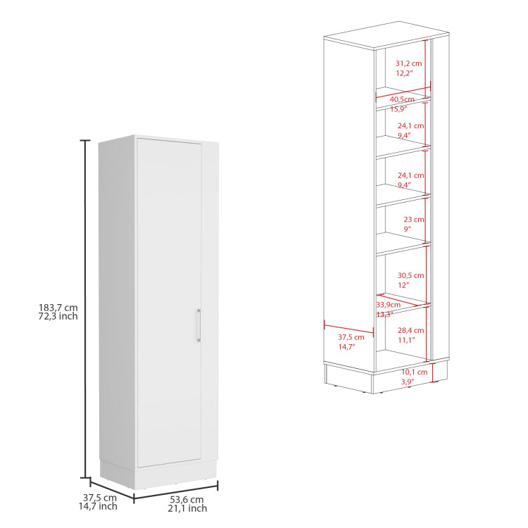 Storage Cabinet Manika, One Door And Shelves, White Finish