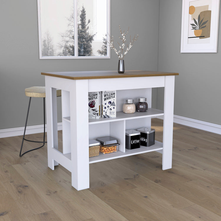 Kitchen Island Dozza, Three Shelves, White Walnut Finish