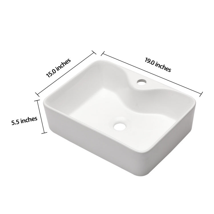 19"X15" White Ceramic Rectangular Vessel Bathroom Sink