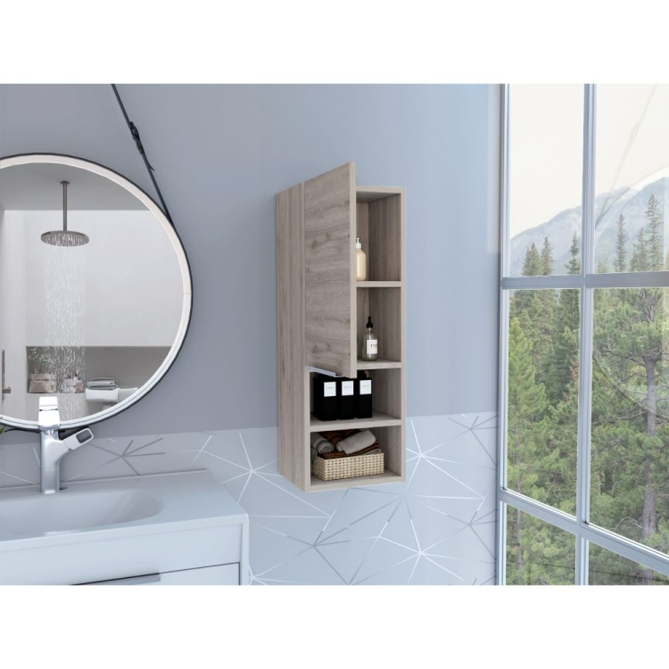 Medicine Cabinet Hazelton, Open And Interior Shelves, Light Gray Finish