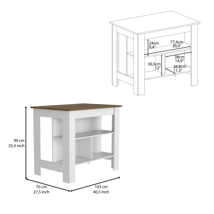 Kitchen Island Dozza, Three Shelves, White Walnut Finish
