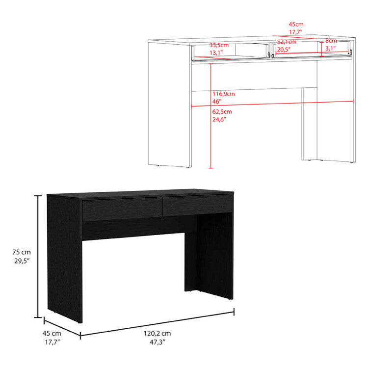 Computer Desk Aberdeen, Two Drawers, Black Wengue Finish