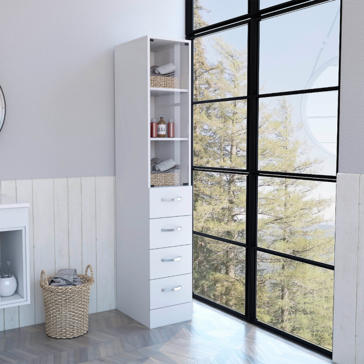 Linen Cabinet Artic, Three Shelves, Single Door, White Finish