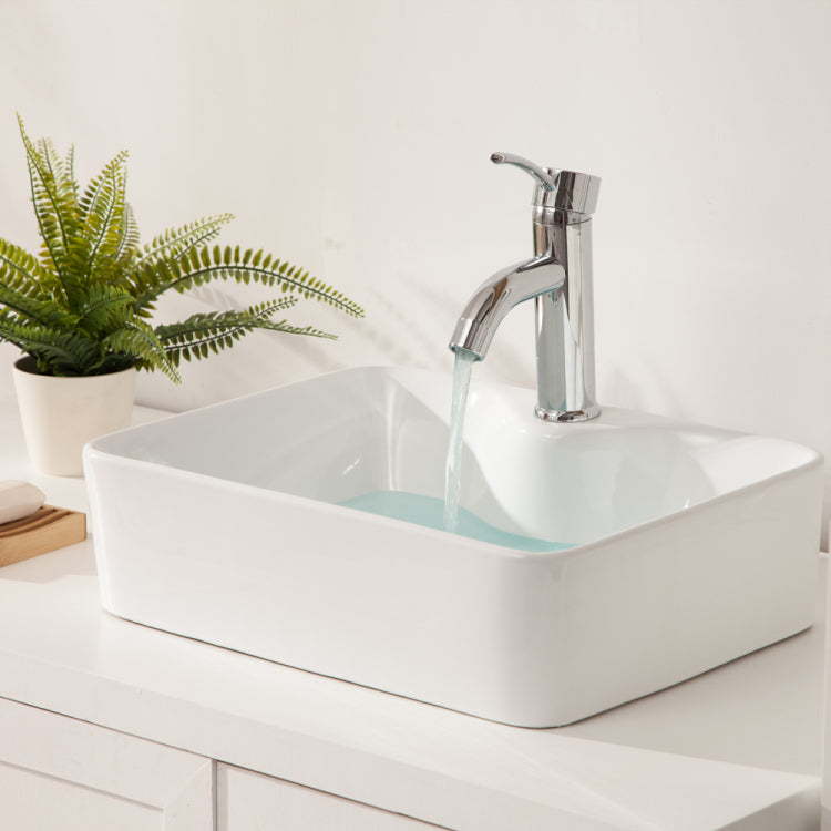 19"X15" White Ceramic Rectangular Vessel Bathroom Sink