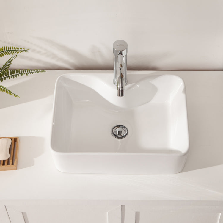 19"X15" White Ceramic Rectangular Vessel Bathroom Sink