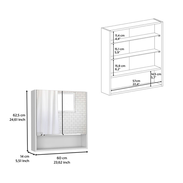 Medicine Cabinet With Mirror Lexington,Three Internal Shelves, White Finish