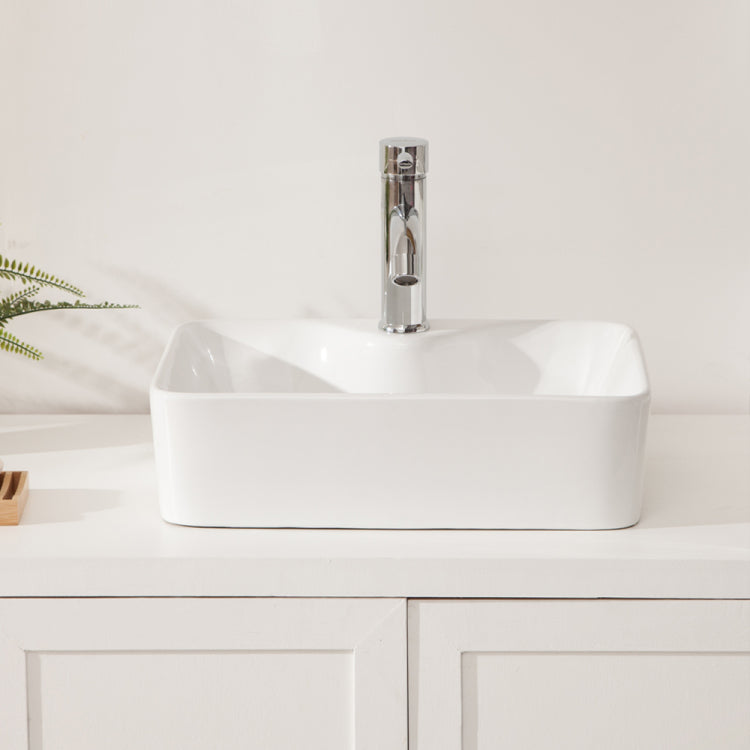 19"X15" White Ceramic Rectangular Vessel Bathroom Sink