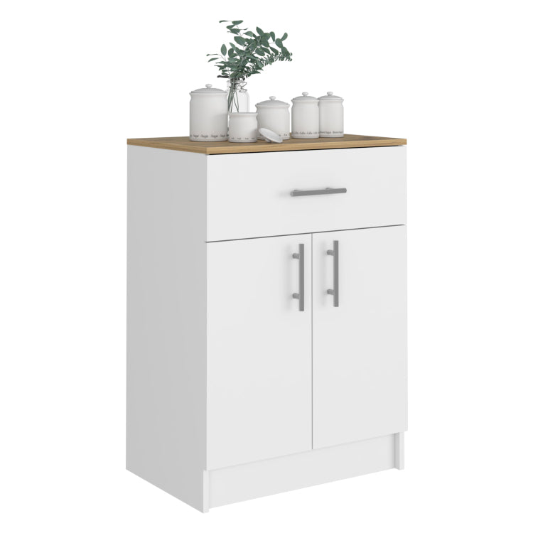 Pantry Cabinet Netal, One Drawer, White Light Oak Finish