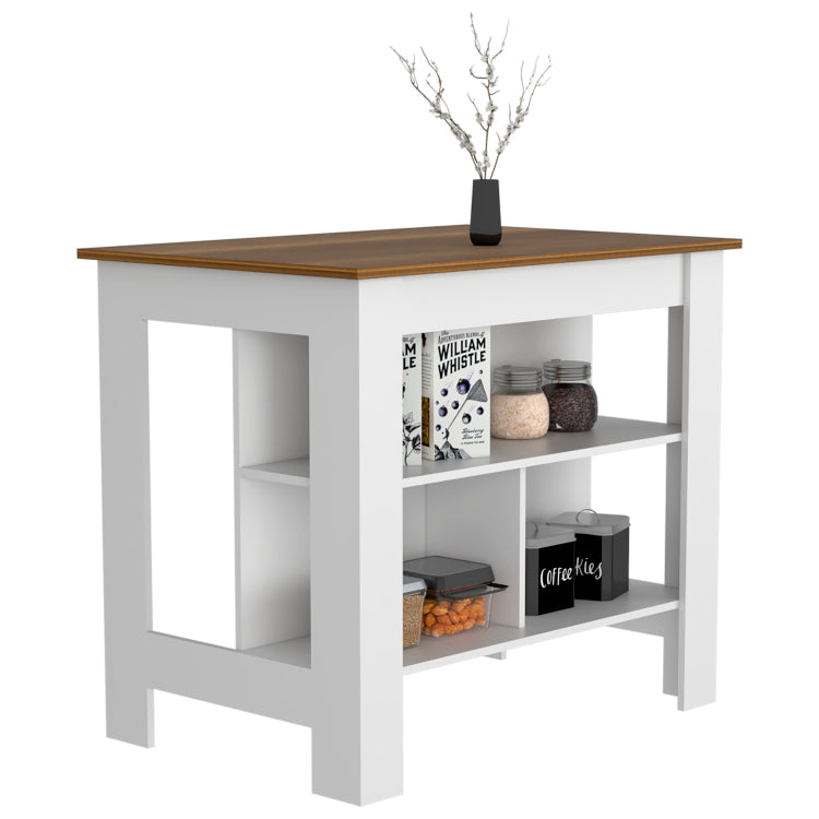 Kitchen Island Dozza, Three Shelves, White Walnut Finish