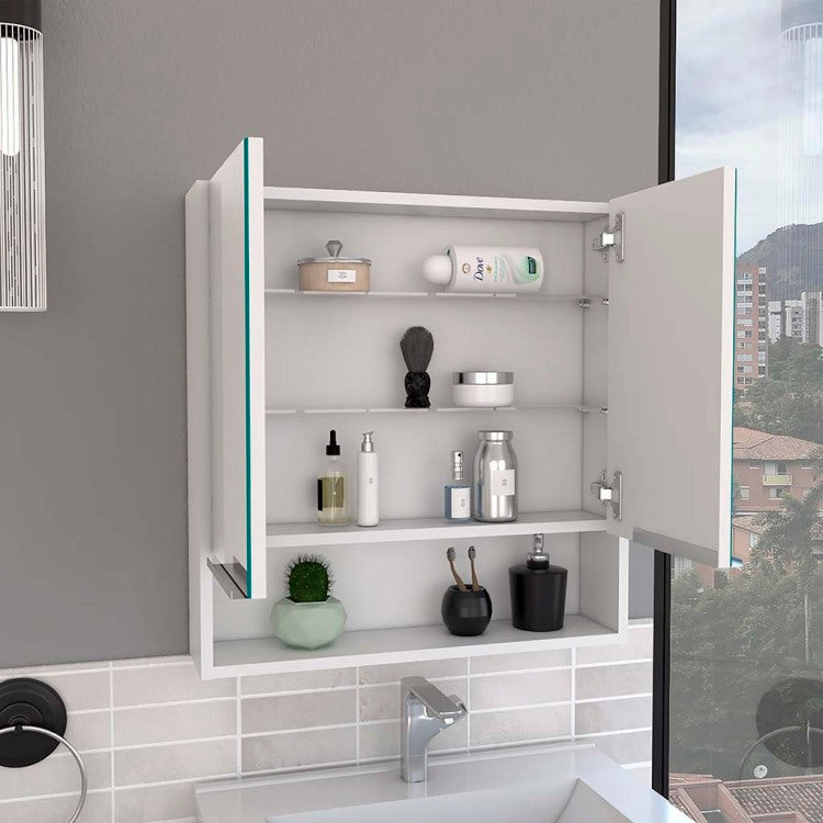Medicine Cabinet With Mirror Lexington,Three Internal Shelves, White Finish