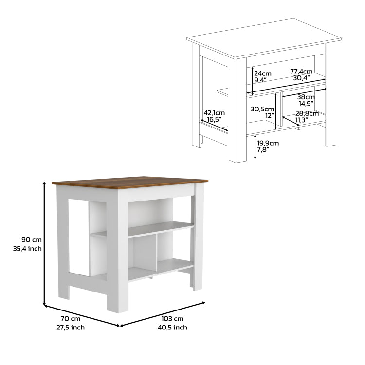 Kitchen Island Dozza, Three Shelves, White Walnut Finish
