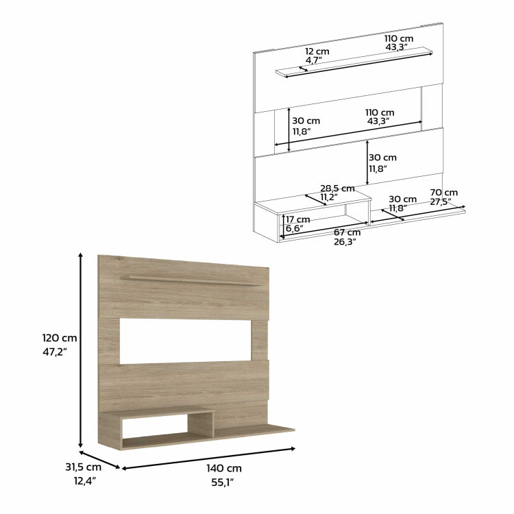 Floating Entertainment Center Albuquerque, Space For The Tv S Up 55", Light Pine Finish