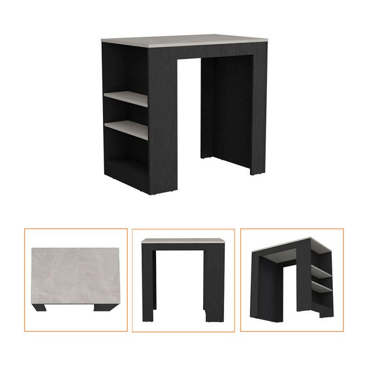 Kitchen Island Doyle, Three Side Shelves, Black Ibiza Marble Color Finish