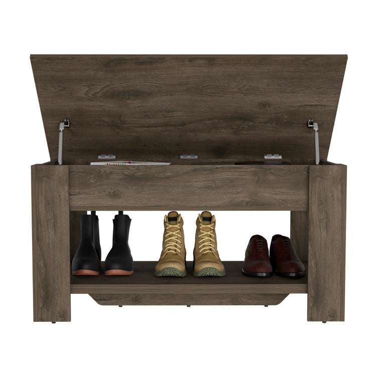 Storage Table Polgon, Extendable Table Shelf, Lower Shelf, Dark Brown Finish