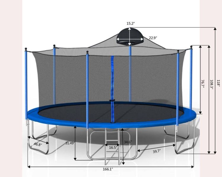 14Ft Trampoline For Adults & Kids With Basketball Hoop, Outdoor Trampolines W Ladder And Safety Enclosure Net For Kids And Adults