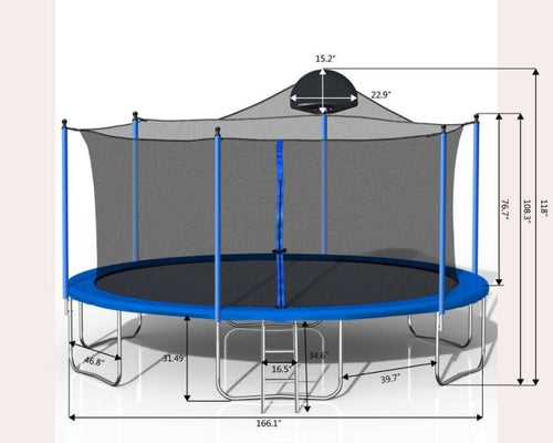 14Ft Trampoline For Adults & Kids With Basketball Hoop, Outdoor Trampolines W Ladder And Safety Enclosure Net For Kids And Adults